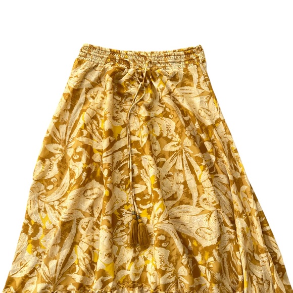 🌼 Philosophy Yellow Floral Tiered Midi Skirt Elastic Waist Boho Size Small - Picture 5 of 6